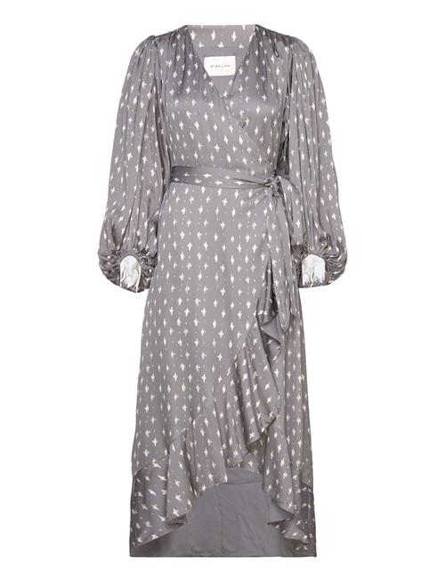 Blossom Printed Wrap Midi Dress Malina Grey