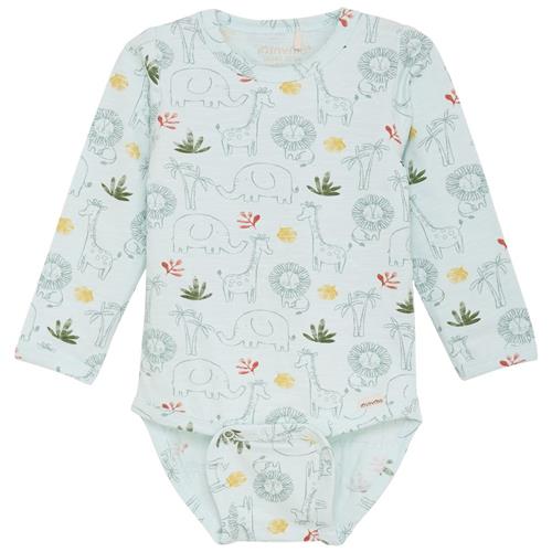 Se Minymo GOTS Mønstret Babybody Misty Blue | Blå | 56 cm ved Babyshop