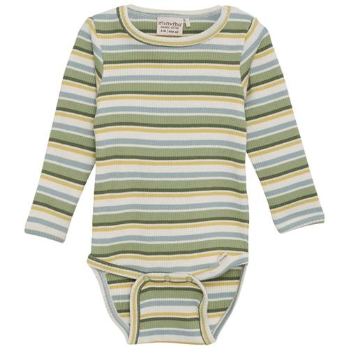 Minymo Stribet Ribbet Babybody Reseda | Grønn | 68 cm