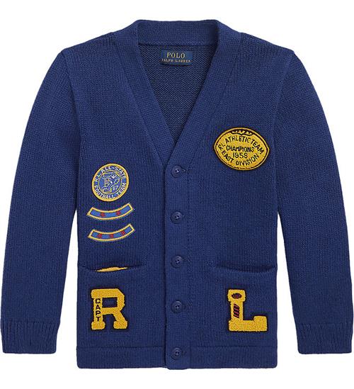 Se Polo Ralph Lauren Cardigan - Strik - BlÃ¥ m. Patches ved KidsWorld