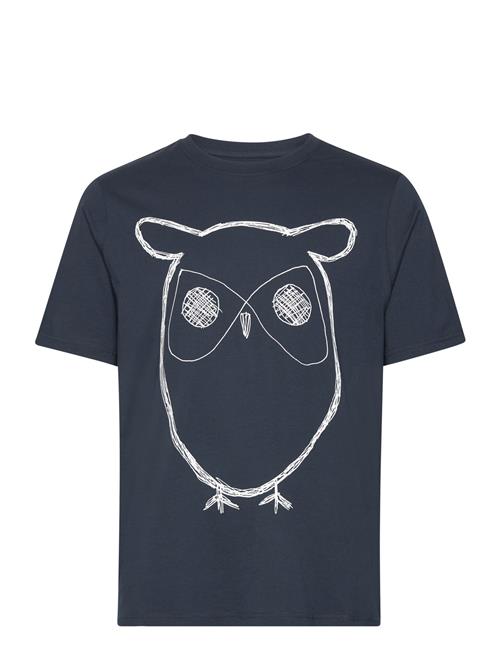 Se Knowledge Cotton Apparel Regular Big Owl Front Print T-Shirt Knowledge Cotton Apparel Blue ved Booztlet