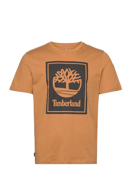 Se Timberland Stack Logo Short Sleeve Tee Wheat Boot/Black Timberland Orange ved Booztlet