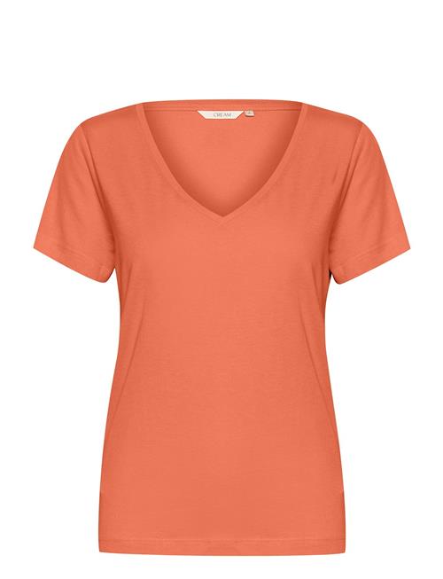 Cream Crnaia Deep V-Neck T-Shirt Cream Coral