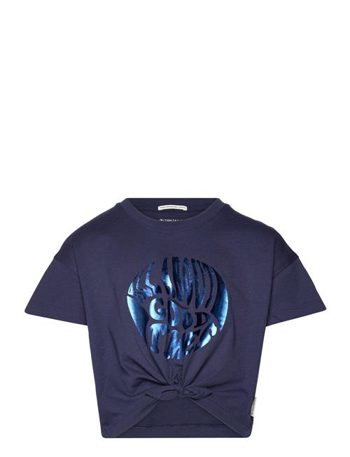 Se Tom Tailor Cropped Knotted T-Shirt Tom Tailor Navy ved Booztlet