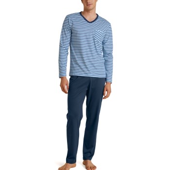 Calida Rekax Streamline V Neck Long Pyjama Blå Mønster bomuld Small Herre