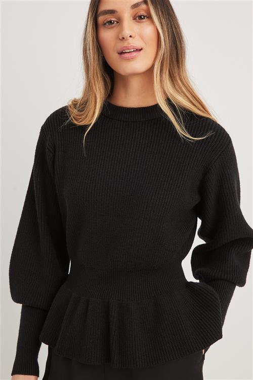 NA-KD Strikket jumper med peplum - Black