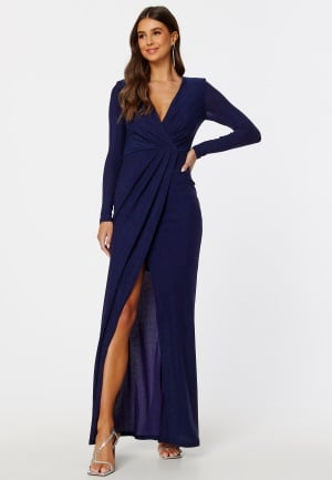 Se Goddiva Long Sleeve Glitter Maxi Dress Navy XXS (UK6) ved Bubbleroom