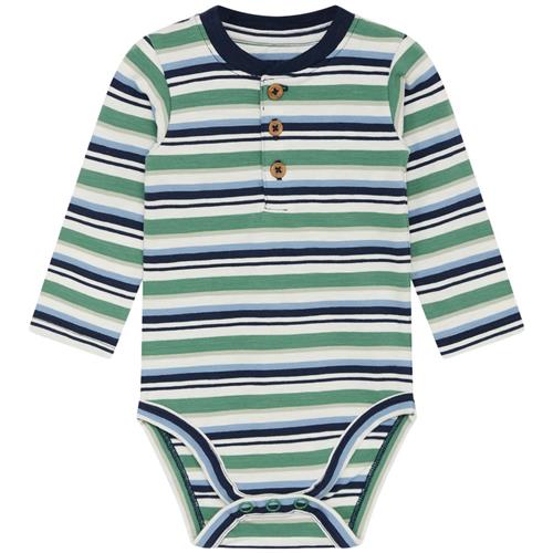 Se Hust&Claire Bjorn Stribet Babybody Spruce | Blå | 68 cm ved Babyshop