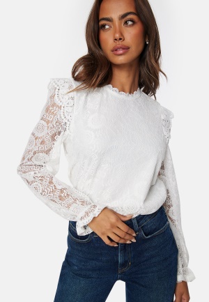 Pieces Olline LS Lace Top Cloud Dancer M