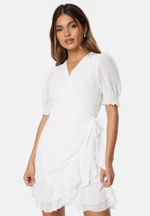 Bubbleroom Occasion Dotted S/S wrap dress White XXS