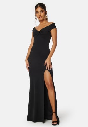 Se Bubbleroom Occasion Twist Off Shoulder Gown Black L ved Bubbleroom