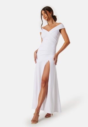 Se Goddiva Bardot Pleat Maxi Split Dress White M (UK12) ved Bubbleroom