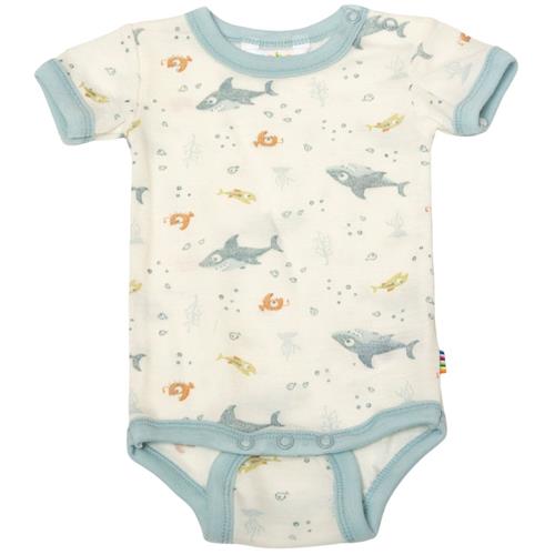 Se Joha Mønstret Uld-bodysuit Lyseblå | Blå | 60 cm ved Babyshop