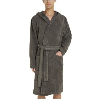 Se Tommy Hilfiger Cotton Hooded Bathrobe Grå bomuld Medium Herre ved Timarco