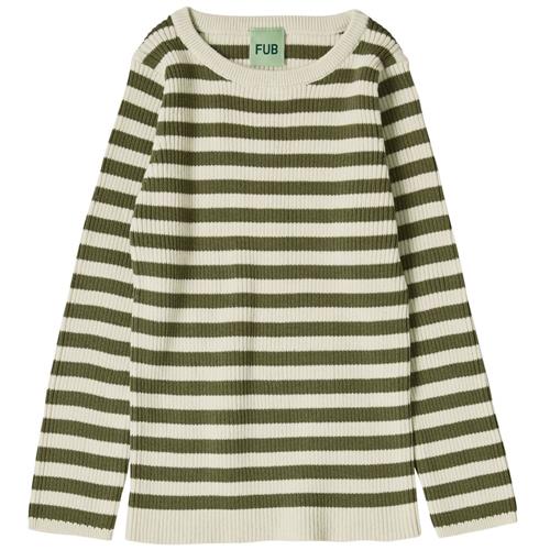 Se FUB Stribet Ribbet Langærmet T-shirt Ecru/Olive | Beige | 120 cm ved Babyshop