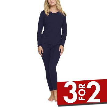 Damella Bamboo Plain Long Pyjamas Set Marineblå Bambus Small Dame