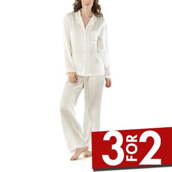 Se Damella Woven Silk Plain Pyjamas Set Elfenben silke Large Dame ved Timarco