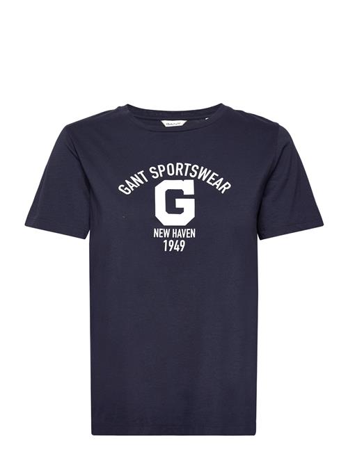 Se GANT Reg Logo Ss T-Shirt GANT Navy ved Booztlet