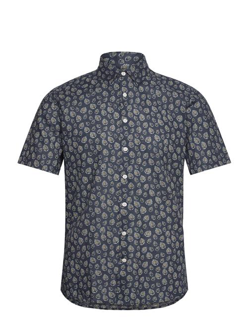 Leaf Printed Shirt S/S Lindbergh Navy