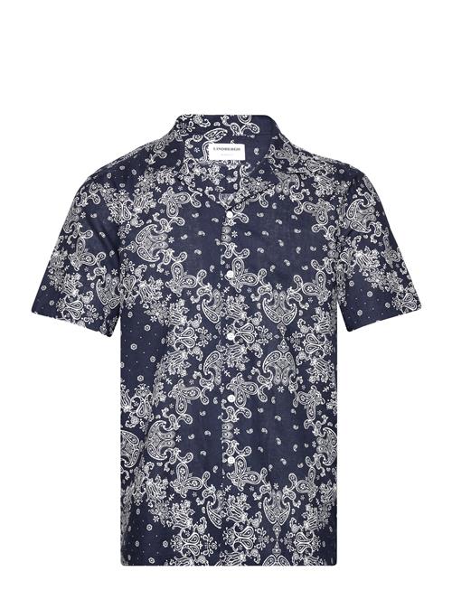 Lindbergh Paisley Aop Shirt S/S Lindbergh Navy