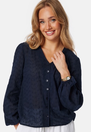 Happy Holly Nisha Broderie Anglaise Blouse Navy 52/54