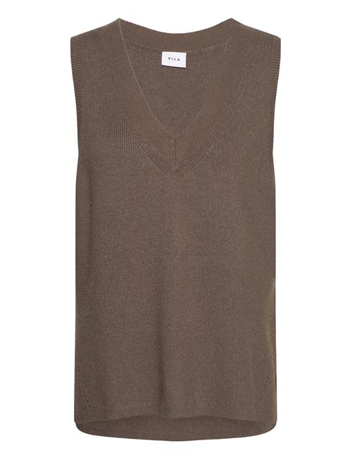 Se Vila Viril Knit Rib V-Neck S/L Vest - Noos Vila Khaki ved Booztlet