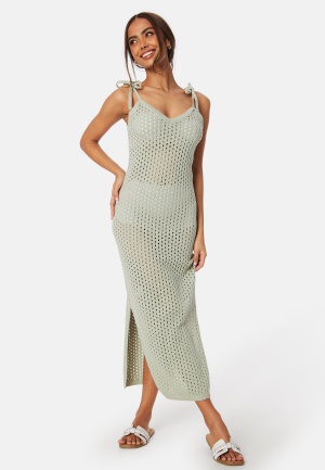 BUBBLEROOM Crochet Knitted Tie Strap Dress Dusty green XS