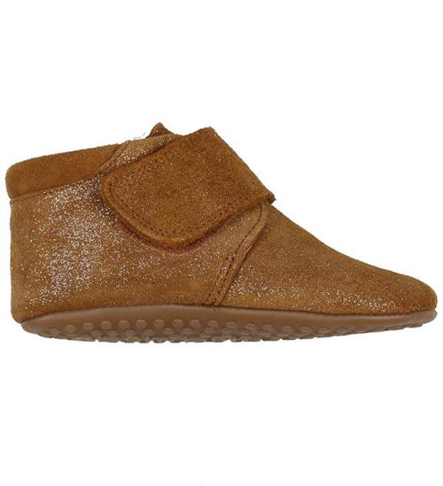 Se Pom Pom Pom Pom Hjemmesko - Velcro - Camel Glitter ved KidsWorld