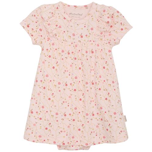 Se Minymo Blomstret Ribbet Bodykjole Dogwood | Lyserød | 62 cm ved Babyshop