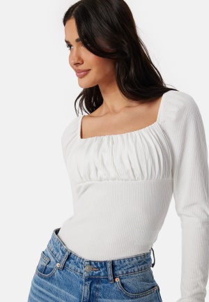 Se BUBBLEROOM Rushed Square Neck Long Sleeve Top White XS ved Bubbleroom