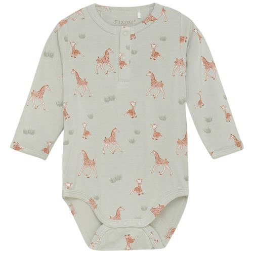 Se Fixoni Mønstret Babybody Mineral Gray | Grønn | 92 cm ved Babyshop