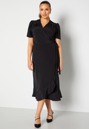 John Zack Curve Short Sleeve Wrap Frill Curve Dress Black 54 (UK26)