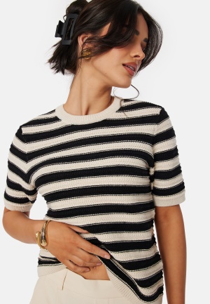 SELECTED FEMME Slfdora SS knit O-Neck Birch Stripes:Black XS