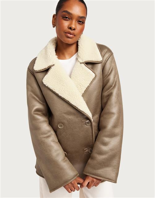 Object Collectors Item - Beige - Objpolly Shearling Long Jacket E Pa