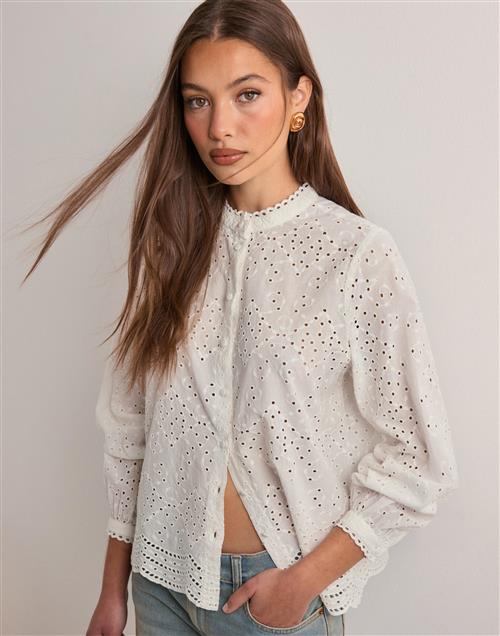 Selected Femme - Hvid - Slftatiana L/S Embr Shirt Noos