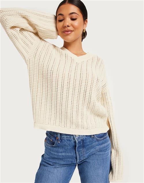 Pieces - Beige - Pcjesca Ls V-Neck Knit Bc