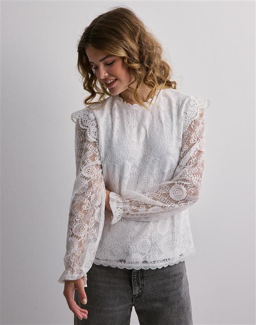 Pieces - Hvid - Pcolline Ls Lace Top Noos