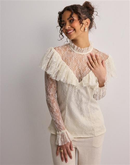 Malina - Beige - Joelle polo neck lace top