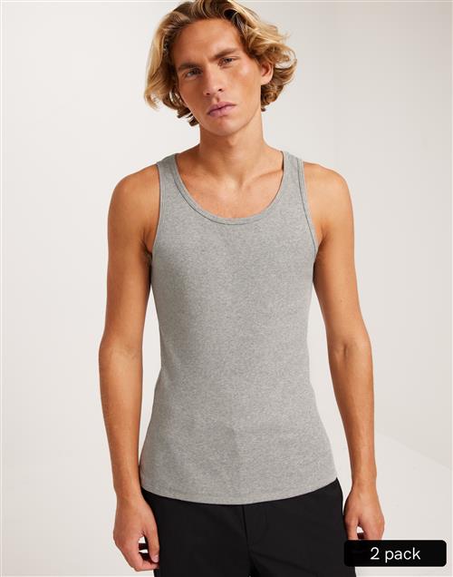 Bread & Boxers 2-Pack Tank ribbed Tanktoppe Grey Melange