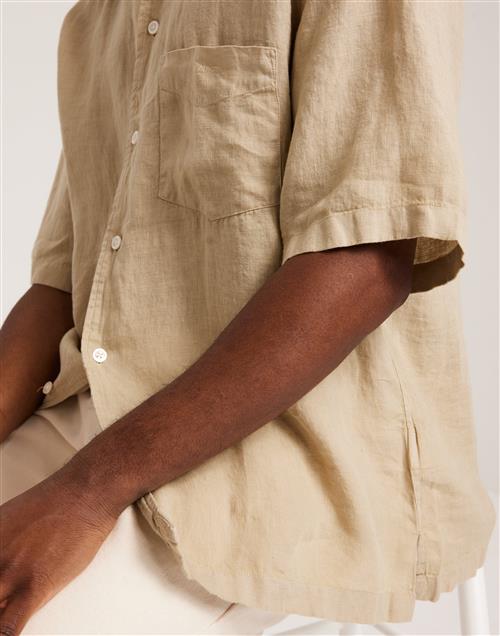 Gant Rel Gmnt Dyed Linen Ss Shirt Kortærmede skjorter Concrete Beige