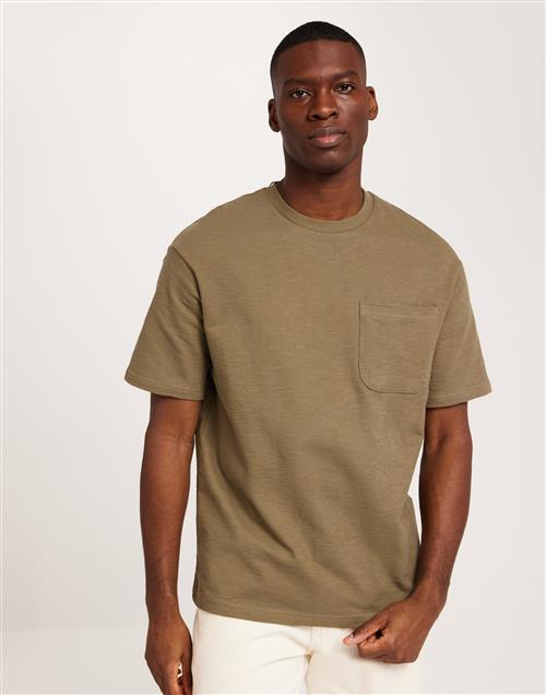 Selected Homme Slhloosesaul Slub Ss O-Neck Tee Kortærmede t-shirts Beige