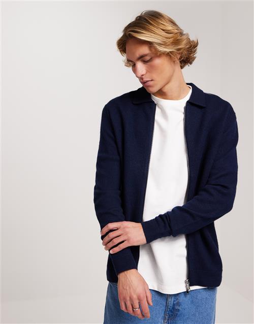 Selected Homme Slhbelo Ls Knit Zip Cardigan W Striktrøjer Blå