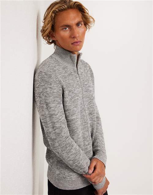 Selected Homme Slhvince Ls Knit Bubble Full Zip No Striktrøjer Marshmallow Twisted W. Light Grey