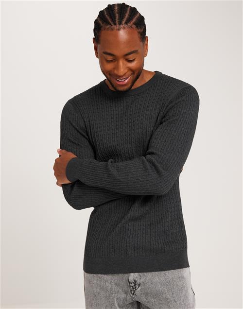 Selected Homme Slhberg Cable Crew Neck Noos Striktrøjer Antracit Melange