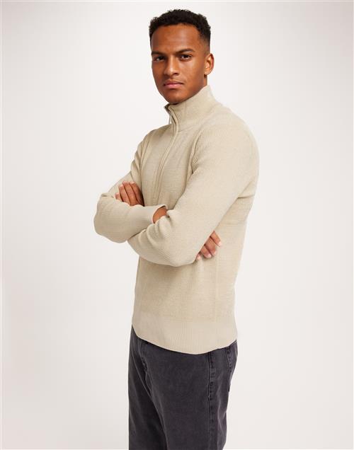 Selected Homme Slhrodney Ls High Neck Half Zip W Striktrøjer Beige