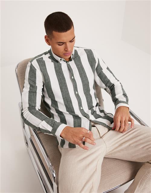 Only & Sons Onsarlo Slim Ls Stripe Hrb Linen Sh Hørskjorter Grøn