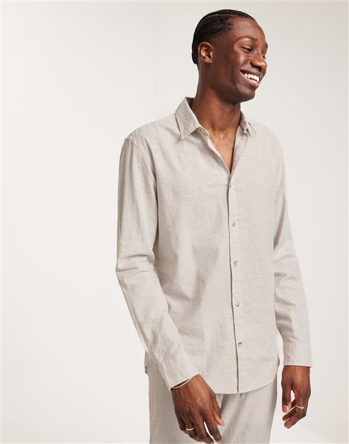 Jack & Jones Jjesummer Linen Blend Shirt Ls Sn Hørskjorter Crockery