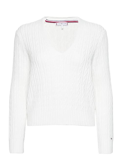 Se Tommy Hilfiger Cable All Over V-Nk Sweater Tommy Hilfiger White ved Booztlet