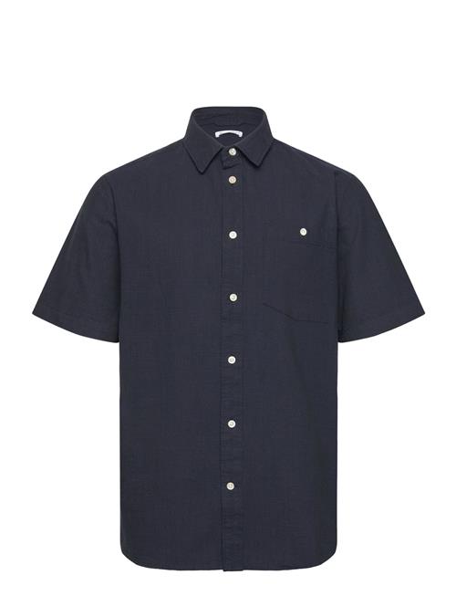 Regular Linen Look Short Sleeve Shi Knowledge Cotton Apparel Navy