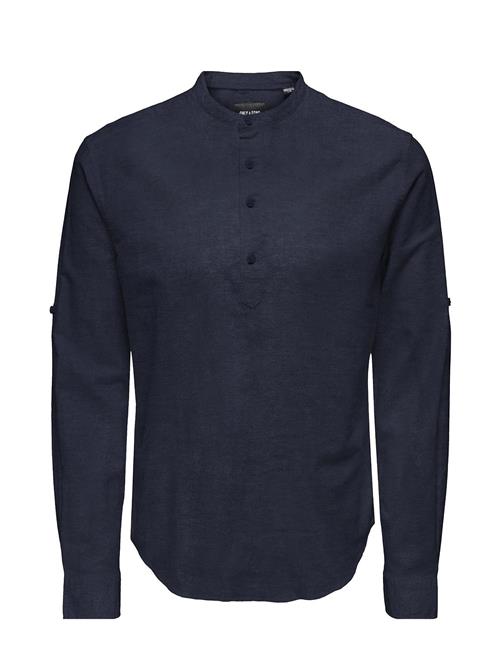 ONLY & SONS Onscaiden Ls Halfplackt Linen Shirt Noos ONLY & SONS Navy